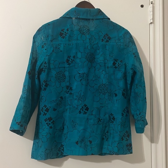 Chico's Teal Floral Jacket Size 1/M - Picture 2 of 6